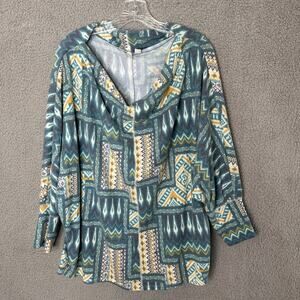 Cato Cowl Neck Pullover Top Size XL Aztec Southwest Print Batwing‎ Long Sleeve